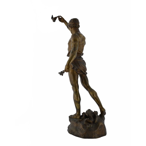 196 - Marcel Debut (1865-1933), a large bronze figure, circa 1890, modelled with arm raised holding a Roma... 