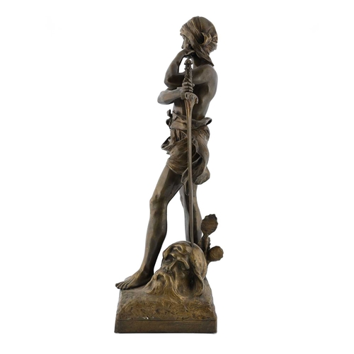 200 - Henri Honore Ple (1853-1922), David Vainqueur, an Art Nouveau bronze figure of David with the head o... 