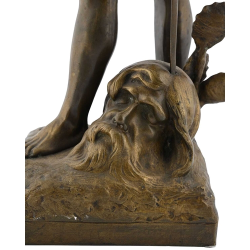 200 - Henri Honore Ple (1853-1922), David Vainqueur, an Art Nouveau bronze figure of David with the head o... 