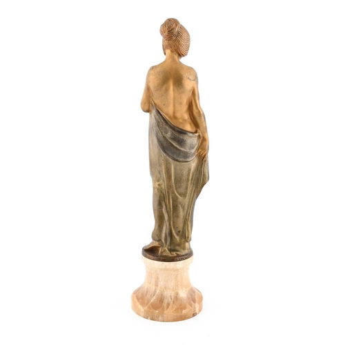 201 - Josef Lorenzl, an Art Deco cold painted and gilt bronze figure, modelled as a semi nude bather, on a... 