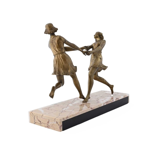 202 - Pierre Le Faguays (1892-1962), Spring Dancers, an Art Deco bronze figure group, circa 1925, on marbl... 