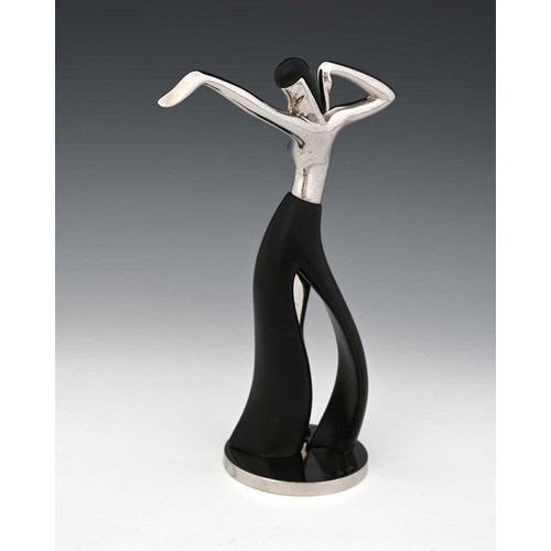 206 - Karl Hagenauer, an Art Deco chrome and ebony figure, circa 1940, modelled as a dancer in long skirt,... 