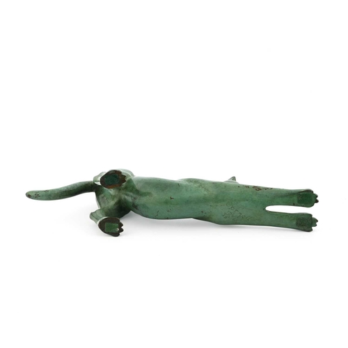 209 - David Cornell (British, 1935), Crouching Cat, signed and No.12/25, green-patinated bronze, 32cm long... 