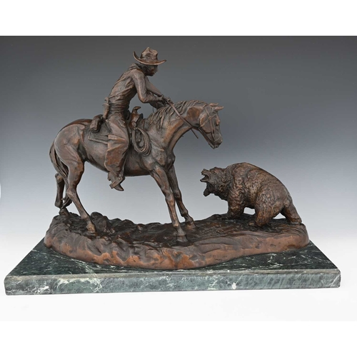 210 - Inspired by Frederic Sackrider Remington (American, 1861-1909), Killing the Bear, bronze, signed in ... 