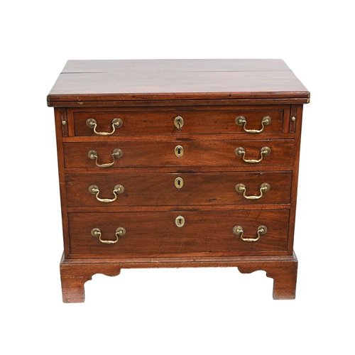 382 - A George III mahogany bachelor's chest of drawers, circa 1770, moulded hinged top, four long graduat... 