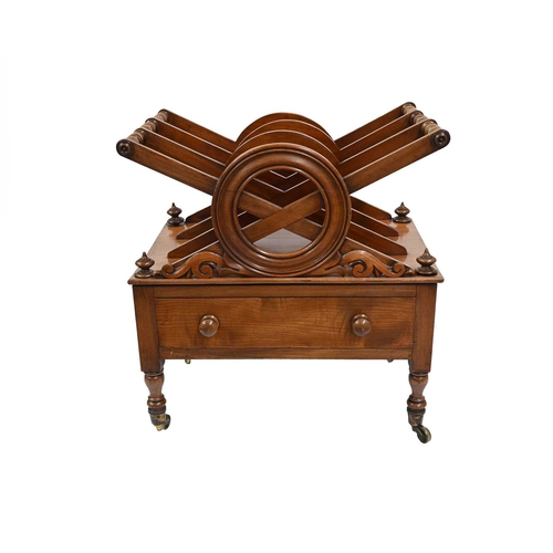 388 - A mid-Victorian mahogany Canterbury, circa 1860, triple X framed divisions with roundel ends, single... 