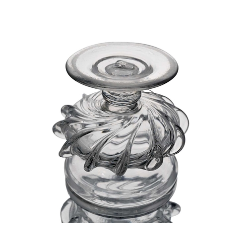 412 - An Anglo Irish pedestal glass compote, circa 1800, of Campana urn form with wrythen pincered fin lik... 