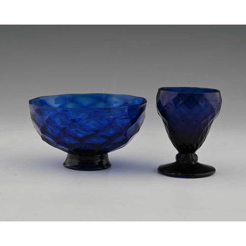 413 - A George III Bristol blue glass bowl and bonnet or monteith glass, circa 1800, optic diamond moulded... 