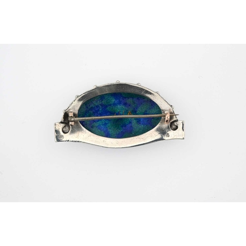 47 - Murrle Bennett, an Arts and Crafts silver and enamelled plaque brooch, the central oval depicting a ... 