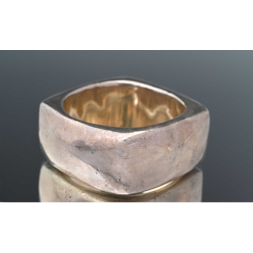 60 - A silver square bangle bracelet, silver hallmark rubbed, inner diameter 6.3cm, width 3.5cm, 112.9g P... 