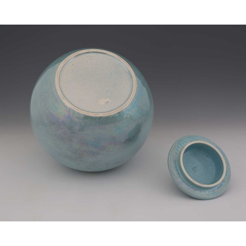 Ruskin Pottery, a large pale blue lustre vase and cover, 1918 ...