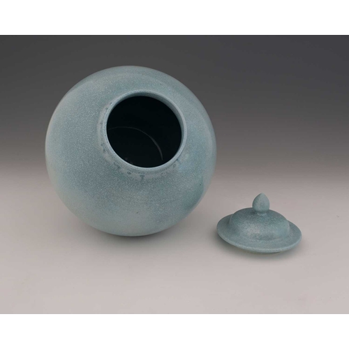 Ruskin Pottery, a large pale blue lustre vase and cover, 1918 ...