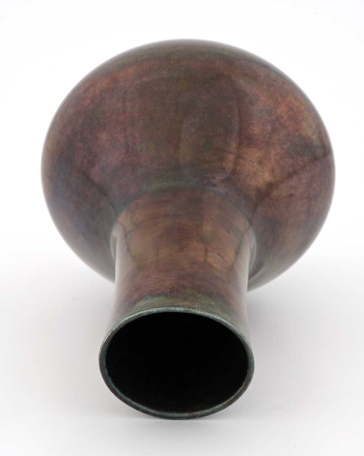 Ruskin Pottery, a bronzed Lustre vase, 1908, conical bulbous form with ...