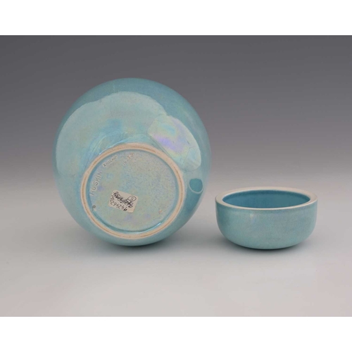 Ruskin Pottery, a turquoise lustre ginger jar and cover, 1923, ovoid ...