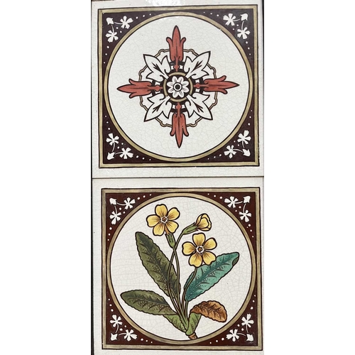 Aesthetic Movement tiles including Minton floral cartouche and roundel ...