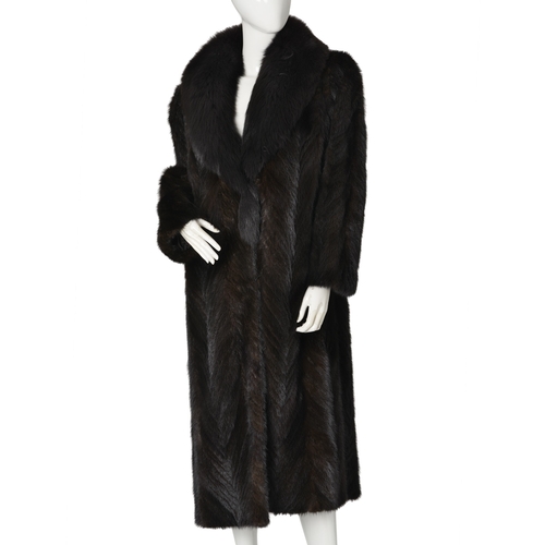 533 - Barth-Wind Furs, a chevron-patterned dark ranch mink and fox fur coat, featuring a fox fur lapel col... 