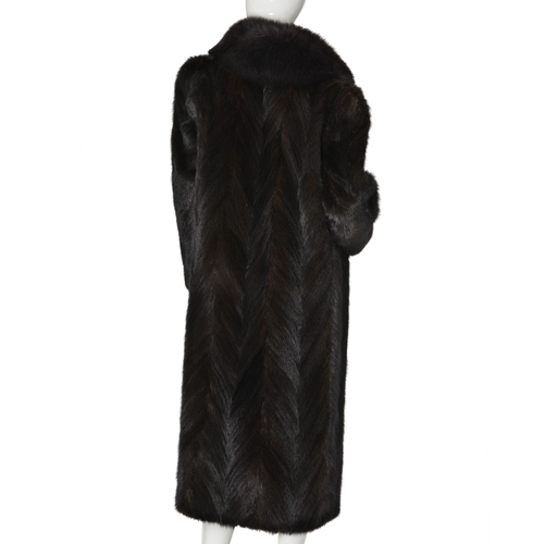 533 - Barth-Wind Furs, a chevron-patterned dark ranch mink and fox fur coat, featuring a fox fur lapel col... 
