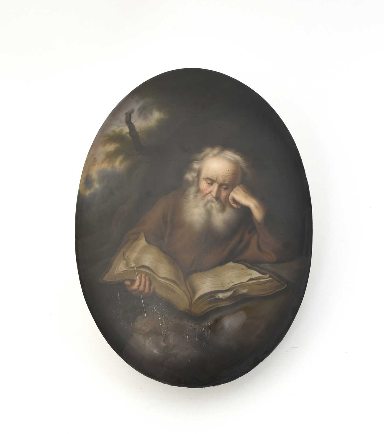 A KPM porcelain The Hermit plaque after a painting by Salomon Koninck ...