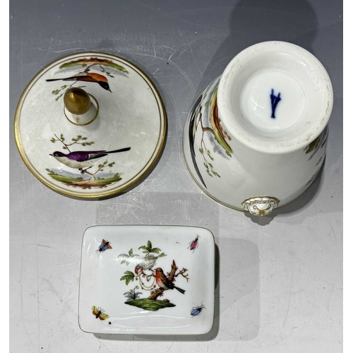 108 - A matched set of Meissen dinner plates, each painted with ornithological studies, insects and butter... 