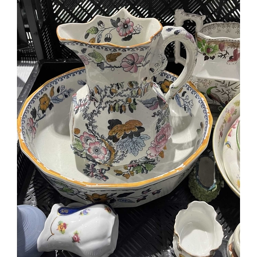 130 - A large Masons Ironstone bowl, diameter 29cm, a Masons jug in the same pattern, an unmarked ironston... 