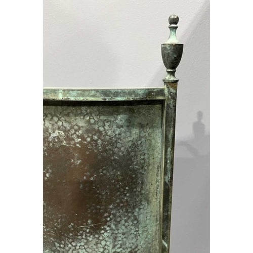 30 - A wrought metal companion set, bronzed finish, consisting of tongs, shovel, brush and poker, decorat... 