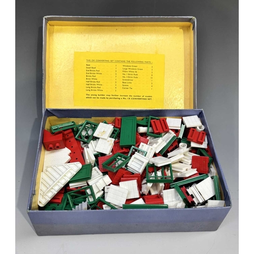 384 - Three boxes of Bayko, 1950's, including Building Set No.1, Converting Sets No.0X and 1X, with instru... 