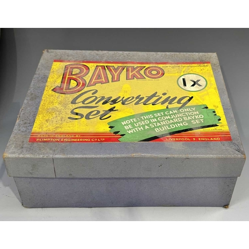 384 - Three boxes of Bayko, 1950's, including Building Set No.1, Converting Sets No.0X and 1X, with instru... 