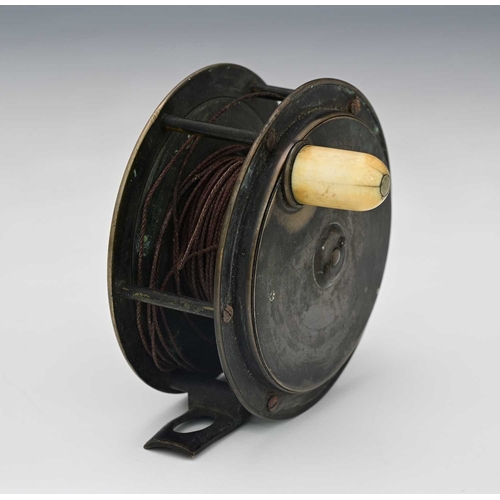 396 - A Hardy Brothers vintage four-inch fishing reel, with ivory handle, marked, 10cm diameter. Note: Ivo... 