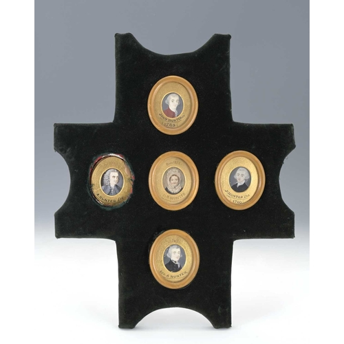 398 - British School, 18th/early19th Century, a set of five oval family portrait miniatures of members of ... 