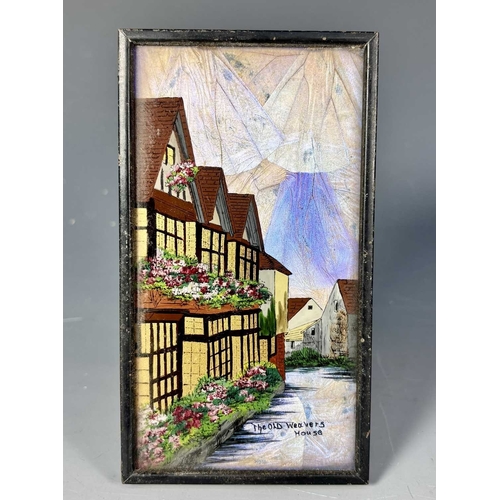 399 - A Georgian style fabric jewellery box, main body in pink with gold-thread trim surrounding a glazed ... 