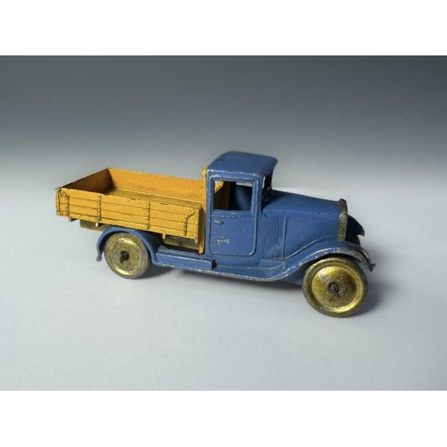 402 - An early Hornby Series, Meccano Ltd Liverpool, blue and yellow 22c motor truck, with yellow wheels (... 