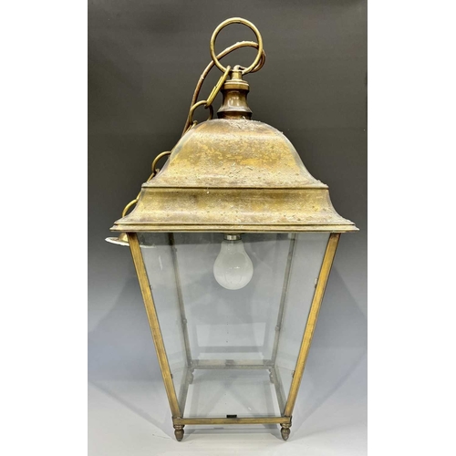 416 - A four-pane, brass-framed, pendant hall light, 19th century style, 50cm high Provenance: from the co... 