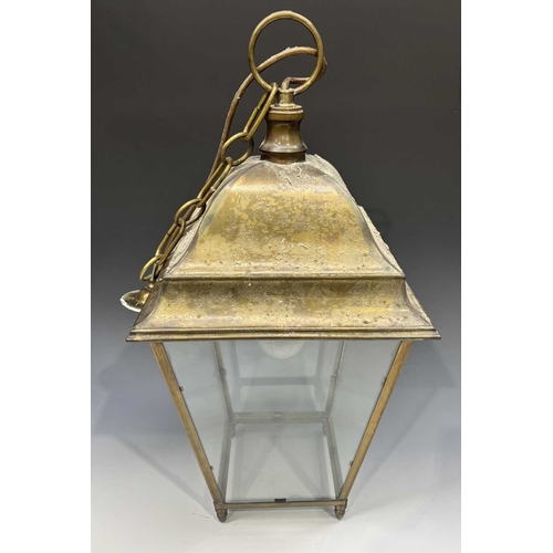 416 - A four-pane, brass-framed, pendant hall light, 19th century style, 50cm high Provenance: from the co... 