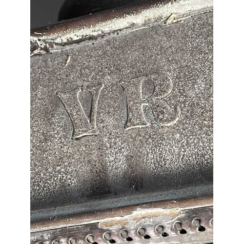 417 - A Victorian style copper, brass and glass lantern, scrolled wall fixing bracket, top panels stamped ... 