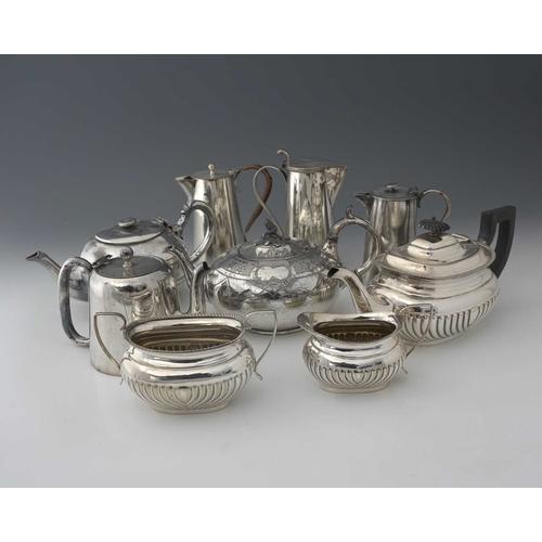 426 - A collection of plated items, twentieth-century and later, to include teapots, hot water jug, flatwa... 