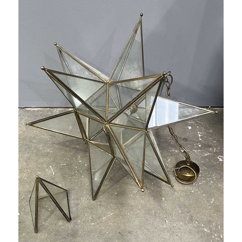 43 - A star glass and brass pendant light h: 66cm, w: 56cm (1 tray) Provenance: from the collections of t... 