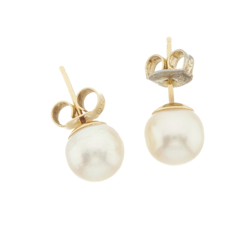 101 - A pair of gold natural pearl single-stone stud earrings, with report from AnchorCert stating natural... 
