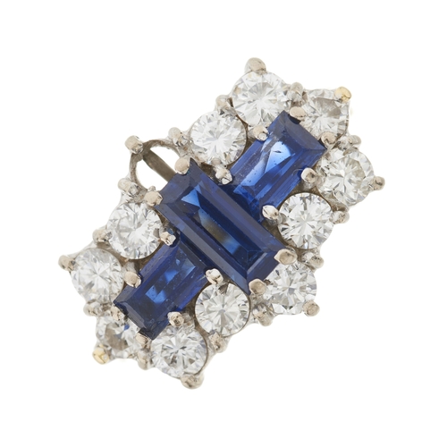 102 - An 18ct gold sapphire and brilliant-cut diamond cluster ring, total diamond weight 1.84ct, engraved ... 