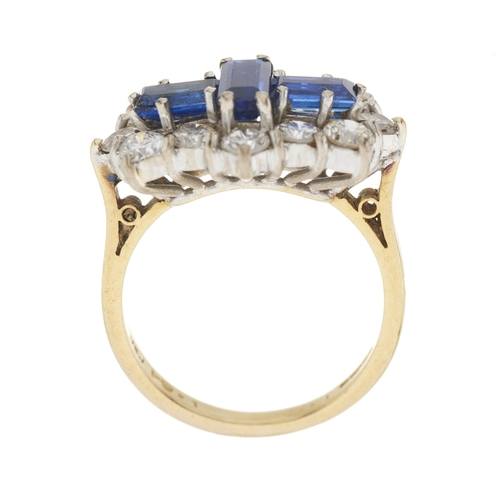 102 - An 18ct gold sapphire and brilliant-cut diamond cluster ring, total diamond weight 1.84ct, engraved ... 