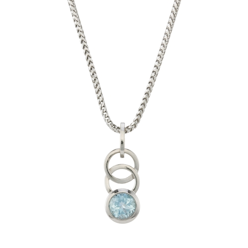 113 - A 9ct gold blue topaz single-stone pendant, suspended from an 18ct gold spiga-link chain, pendant st... 
