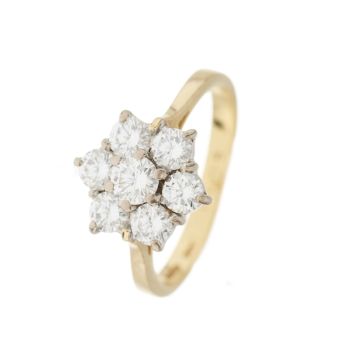 119 - An 18ct gold brilliant-cut diamond floral cluster ring, total diamond weight 1.05ct, engraved to ban... 