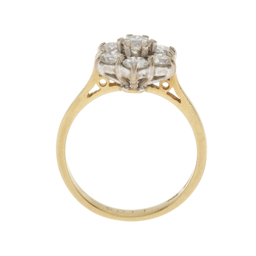 119 - An 18ct gold brilliant-cut diamond floral cluster ring, total diamond weight 1.05ct, engraved to ban... 