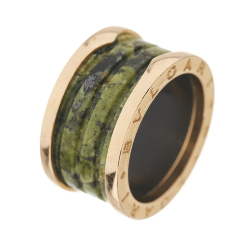 121 - Bulgari, an 18ct gold bowenite B.Zero1 band ring, signed Bulgari, serial F2MWKK, Italian assay marks... 