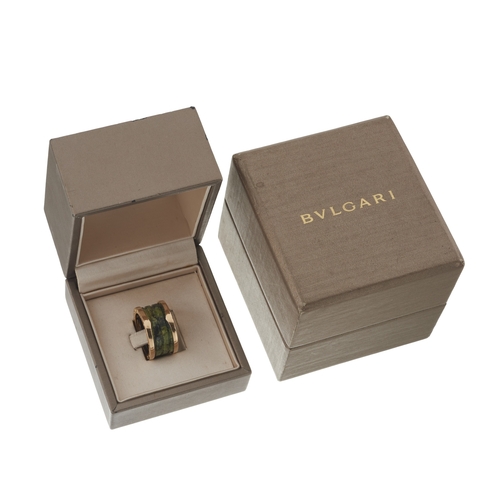 121 - Bulgari, an 18ct gold bowenite B.Zero1 band ring, signed Bulgari, serial F2MWKK, Italian assay marks... 