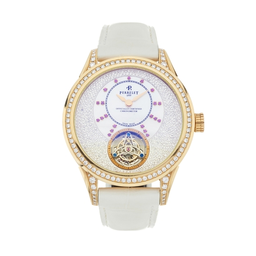 219 - 
Perrelet 
A limited edition tourbillon wrist watch. Circa 2010. No 02/10
Case: Signed. 18ct gold. C... 