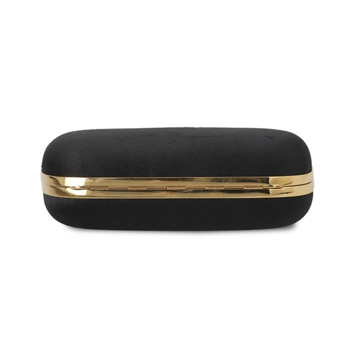 242 - Alexander McQueen, a Knuckle Box clutch, designed with a black satin exterior, featuring a gold-tone... 