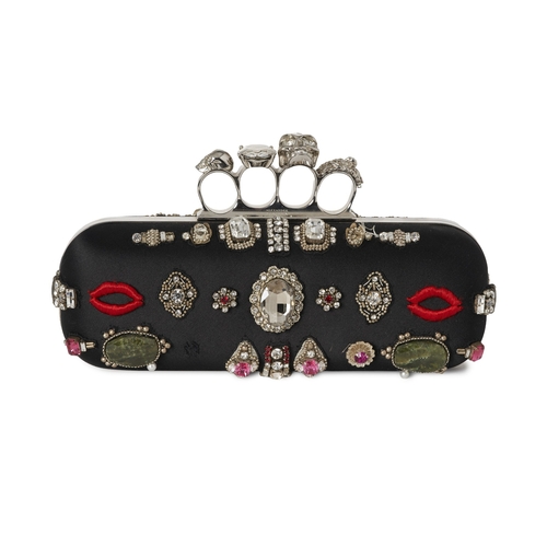 244 - Alexander McQueen, an embellished Knuckle Box clutch, designed with a black satin, crystal-embellish... 