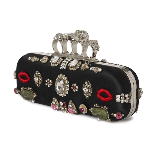 244 - Alexander McQueen, an embellished Knuckle Box clutch, designed with a black satin, crystal-embellish... 