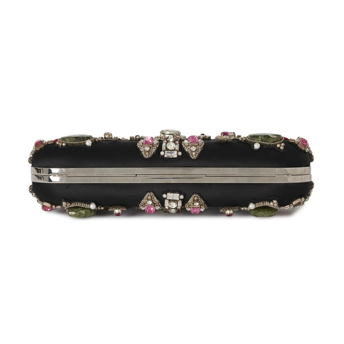 244 - Alexander McQueen, an embellished Knuckle Box clutch, designed with a black satin, crystal-embellish... 