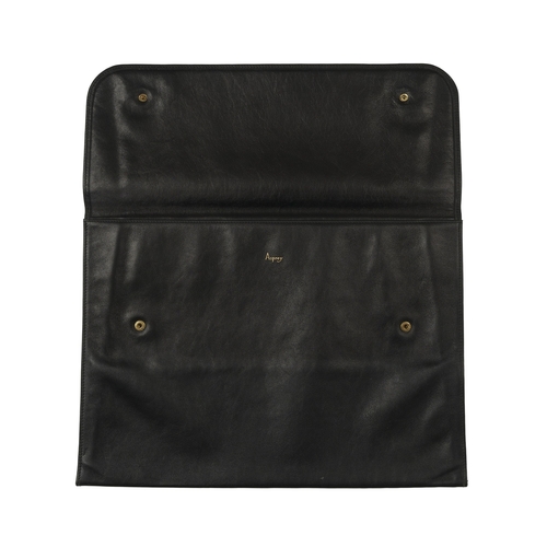 247 - Asprey, a black leather A4 document case, crafted from soft black lambskin leather, featuring a rear... 